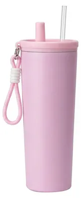 Thermosbecher 750 ml Edelstahl auslaufsicher mit Deckel und Strohhalm Rosa