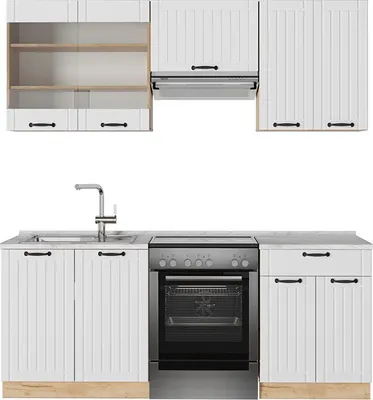 Produktbild von Küchenzeile Vicco Fame-Line Weiß Landhaus 200 cm , AP Marmor, Model 57285
