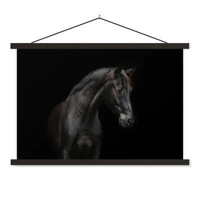 Produktbild von MuchoWow® Textilposter Pferd - Tier - Schwarz 90x60 cm mit schwarzem Rahmen - Aufhängungssatz