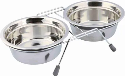 Produktbild von TRIXIE Napf-Set mit Klapperschutz - grau - 2 × 0,9 l/ø 16 cm/35 × 8 × 19 cm
