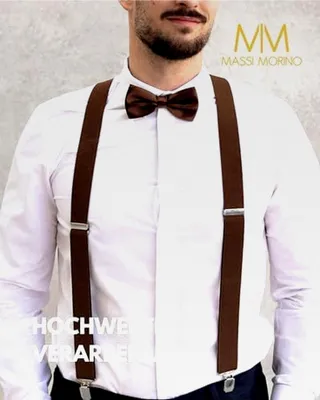 Produktbild von Hosenträger mit Fliege Set für Herren und Damen - Y-Form Träger elastisch mit starken Clips - 3,5 cm breit - längenverstellbar - Vorgebundener Schlips für Anzug