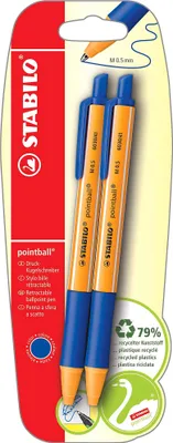 Immagine prodotto di Biro retrattile - STABILO pointball - confezione da 2 - blu