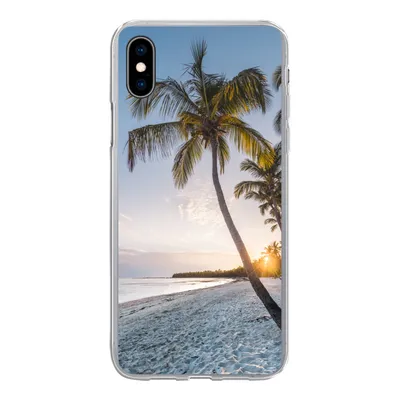 Produktbild von MuchoWow® Handyhülle Schutzhülle Hülle für iPhone Xs Strand - Sonnenuntergang - Palme Silikon Softcase Handy Hülle - Handytasche