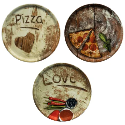 Produktbild von 3er Set Pizzateller Oliven-, Salami- & Lieblingspizza Ø 33,3cm Platte XL-Teller