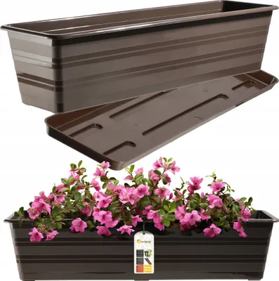 Produktbild von KADAX Blumenkasten mit Untersetzer "Cati", aus Kunststoff, Blumentopf für Balkon, Terrasse, Fensterbank, 60 cm, Braun