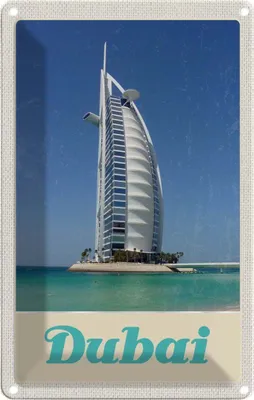 Produktbild von vianmo Blechschild 18x12 cm Dubai Afrika Strand Meer Hochhaus Bildmotiv Reisemotiv Abenteuer Reisen