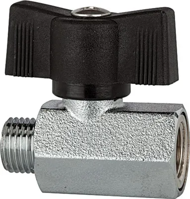 Produktbild von Riegler Mini-Kugelhahn, sandgestrahlt, MS vern., Flügelgriff, G 3/8 IG/AG