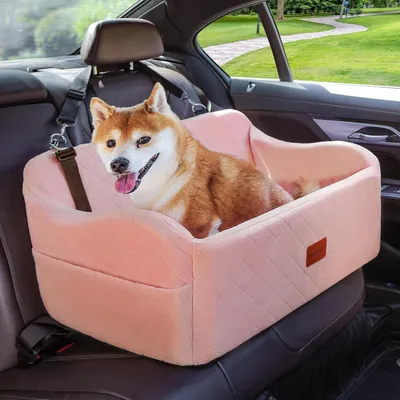 Obrázok produktu pre Autosedačka pre psa, ružová, veľkosť L, s pamäťovou penou a 2 bezpečnostnými vodítkami