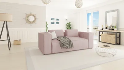 Produktbild von S-STYLE MÖBEL - Modernes Sofa 2 sitzer Bello aus Puderrosa Cord mit weichem Sitz, B/T/H: 196 cm / 92 cm / 64 cm
