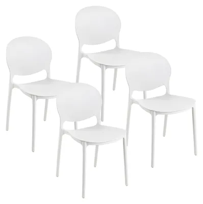 Productafbeelding van Baroni Home set: 4 stoelen van wit kunststof – Stapelbaar, geen montage nodig, lichtgewicht