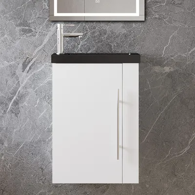 Produktbild von 45 cm Badmöbel Set Gäste WC Schwarz Waschbecken mit Unterschrank Kleines Badezimmerschrank mit Soft Close Weiß Matt