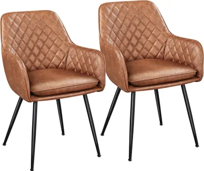 Produktbild von Yaheetech 2er Set Esszimmerstuhl Wohnzimmerstuhl Küchenstuhl Polsterstuhl Sessel mit Armlehne Sitzfläche aus Samt Metallbeine Grau Belastbarkeit 120 kg Braun