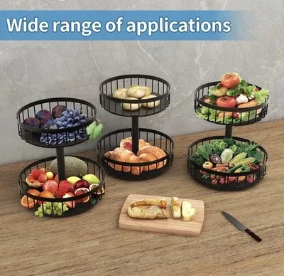 Produktbild von Obstkorb schwarz, 2 Etagen, Obstetagere, Obstschale, große Etagere für mehr Platz auf der Arbeitsplatte, Obstschale, Ablageregal hält Obst und Gemüse frisch