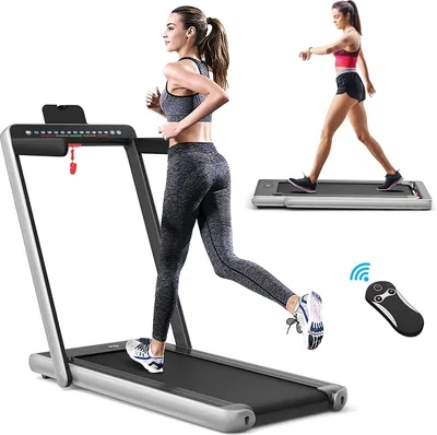 Produktbild von COSTWAY 2 in 1 Walking Pad & Laufband, App-kontrolliert, Bluetooth, LED Display, 1-12 km/h, bis 120kg belastbar, inkl. Handyhalterung, klappbar (Silber)