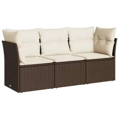 Produktbild von vidaXL 3-tlg. Garten-Sofagarnitur mit Kissen Braun Poly Rattan