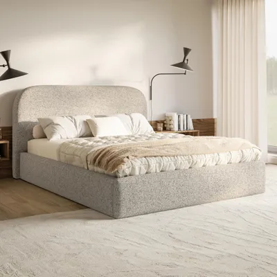 Produktbild von MOTIVENA Mono Polsterbett 120x200 mit Bettkasten, Holz Lattenrost, Bett 120x200 Beige Strukturstoff (Puente 06)