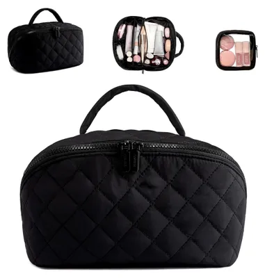 Produktbild von Kosmetiktasche mit großer Kapazität für Reisen, tragbare Make-up-Tasche und Kulturbeutel mit Fächern und Griff