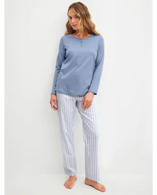 Produktbild von Calida Damen Pyjama Striped Dreams aura blue 42326 L 48/50