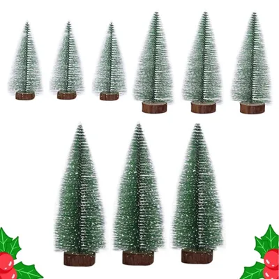 Image de Mini-sapin de Noël artificiel - Ensemble de 9 pièces en trois tailles - Décoration pour table et vitrine - Vert - 10 cm, 15 cm et 20 cm