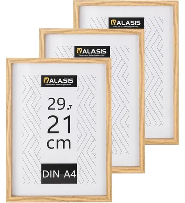 Obrázek produktu pro Sada tří rámečků na obrázky formátu A4, rozměr 21x29,7 cm, vyrobené z dřeva a MDF, přírodní barva, s akrylovým sklem, vhodné pro zavěšení na zeď nebo umístění na stůl