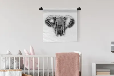 Produktbild von MuchoWow® Wandteppich Wandbehang Elefant - Tiere - Schwarz - Weiß 60x60 cm Tapisserie Dekoration Wandtuch - Dekorationen - Wand Decke