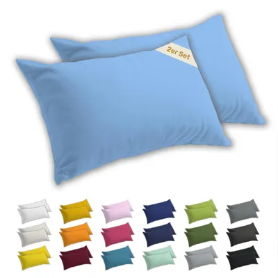 Produktbild von Lavea® 2er Set Kissenbezug 40x80 cm, 100% Baumwolle Jersey, YKK-Reißverschluss, Himmelblau