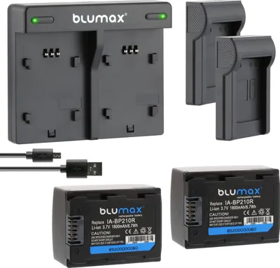 Produktbild von 2x Akku + Lader für Samsung BP-210R HMX-H300BN, H300BP,   H400BP 1800 mAh