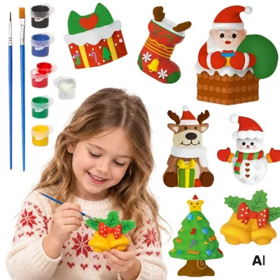Productafbeelding van Woopie Diy Paint Craft Kit - Maak gipsen beeldjes en verf - Kerstpakket