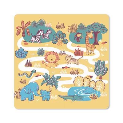 Produktbild von MuchoWow® Mauspad Mousepad Safari - Tiere - Kinder 20x20 cm - Mousepads - Maus Mat - Pad - Mausunterlage - Desk Mat - Bureauartikeln