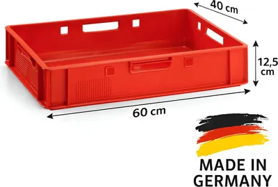 Image de BURI, lot de 10 caisses à viande E1, caisses de stockage 60 x 40 x 12,5 cm, caisses de boucherie Eurobox fabriquées en Allemagne, adaptées au contact alimentaire, robustes, empilables