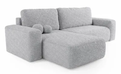 Obrázek produktu pro ANMIL Rohová sedačka LUMI, tvar L, rozměry 282 × 94 × 177 cm, barva světle šedá, potahová látka QUELLE. Univerzální rozkládací pohovka s úložným prostorem