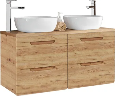 Produktbild von Waschtischunterschrank 121 cm mit 2 Keramibecken LUTON-56-CRAFT Wotan Eiche Nb. B/H/T ca. 121/76/46 cm