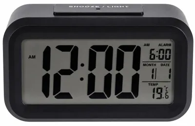 Immagine prodotto di Sveglia digitale - Display LCD con retroilluminazione - Data e temperatura - Nero - 14 x 7 cm