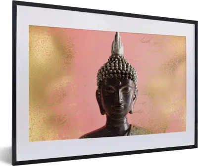 Produktbild von MuchoWow® MuchoWow® Gerahmtes Poster Buddha - Gelb - Rosa 60x40 cm - Poster mit zchwarzem Bilderrahmen - Schlafzimmer - Plakat in Rahmen - Drucken