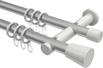 Produktbild von Interdeco Gardinenstange / Vorhangstange Silbergrau / Weiß, Typ Platon Sitra (Konus), 20 mm Ø 2-läufig, 180 cm