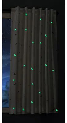 Produktbild von Vorhang Schal blickdicht lichtfurchlässig Motiv Sterne Monde fluoreszierend leuchtend Kinder Kids Schlaufenband Universalband Weiß 1 Stück 175x145 (Höhe x Breite cm) 20495