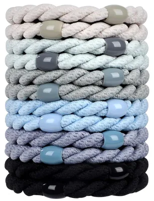 Productafbeelding van Haarbandjes, 12 stuks, gevlochten, zonder metaal, geschikt voor dames en meisjes met dik of krullend haar. Kleuren: ivoorwit, mintgroen, avocado, lichtblauw, donkerblauw, zwart