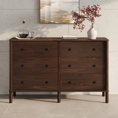 Produktbild von Kommode APOANA aus Massivholz mit 6 Schubladen, Nussbaum farben – Sideboard mit viel Stauraum für Kleidung und Accessoires, Schlafzimmer Kommode aus Holz mit Metallauszug und skandinavischem Design
