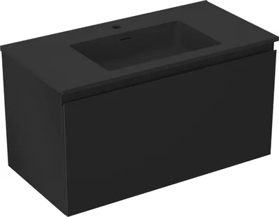 Produktbild von Mexen Orio Badezimmerschrank 90 cm mit Waschbecken Otis, 1 Schublade, schwarz matt - 91A10-09047-1-BF71-W18M71