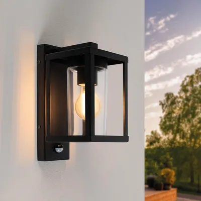 Image de Ledvion Applique murale avec détecteur noir douille E27 sans ampoule IP44
