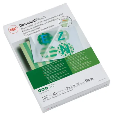 Produktbild von GBC Laminiertaschen f. Dokumente A5 2x125 Micron glänzend (100), Glänzend, Transparent, A5, 218 mm, 54 mm, 0,25 mm