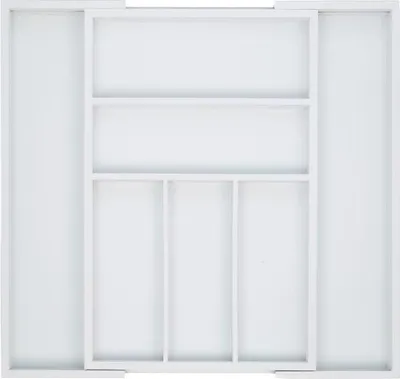 Produktbild von Bambus Besteckkasten weiß erweiterbar mit 7 Fächern 48x32x6cm Schubladeneinsatz