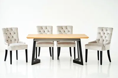 Immagine prodotto di Tavolo da pranzo di design + 4 poltrone Chesterfield poltrona gruppo sedie in legno