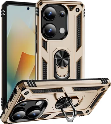 Image de Étui pour Xiaomi Redmi Note 13 Pro 4G étui de protection militaire double couche avec support d'anneau et support Or