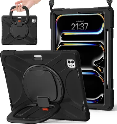 Obrázok produktu pre Pre Apple iPad Pro 13 2024 360-stupňový hybridný držiak a ramenný popruh