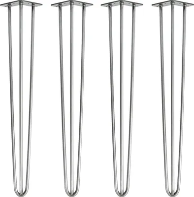 Produktbild von Natural Goods Berlin HAIRPIN Legs, Haarnadelbeine, Möbelfüße, Tischbeine, Industrial Silber, 71 cm, 3 Streben, 4 Stück