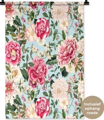 Produktbild von MuchoWow® Wandteppich Wandbehang Blumen - Rosa - Muster 60x90 cm Tapisserie Dekoration Wandtuch - Foto-Teppich - Abwaschbar