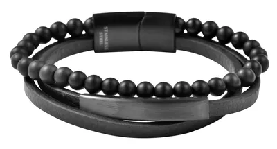 Produktbild von Akzent Armband aus Kunstlederion mit Onyxkugeln, schwarz