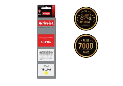Produktbild von Activejet AC-G490Y Tintenpatrone für Canon Drucker; Canon GI-490Y-Ersatz; Höchste; 70ml; Gelb, Hohe (XL-) Ausbeute, Gelb, Tinte auf Farbstoffbasis, 70 ml, 1 Stück(e), Einzelpackung