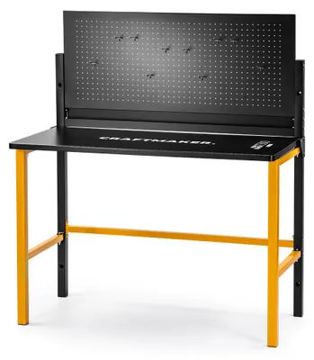 Produktbild von CRAFTMAKER T500 Klappbare Werkbank für Wandmontage | Inkl. Metall-Lochwand & Haken | Klappbarer Werktisch 100kg | Schwarz-Gelb Design